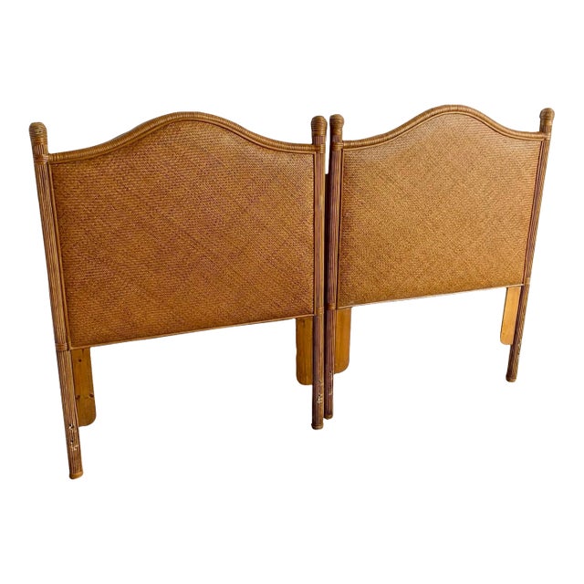 Boho Chic Reed and Wicker Twin Headboards - A Pair For Sale