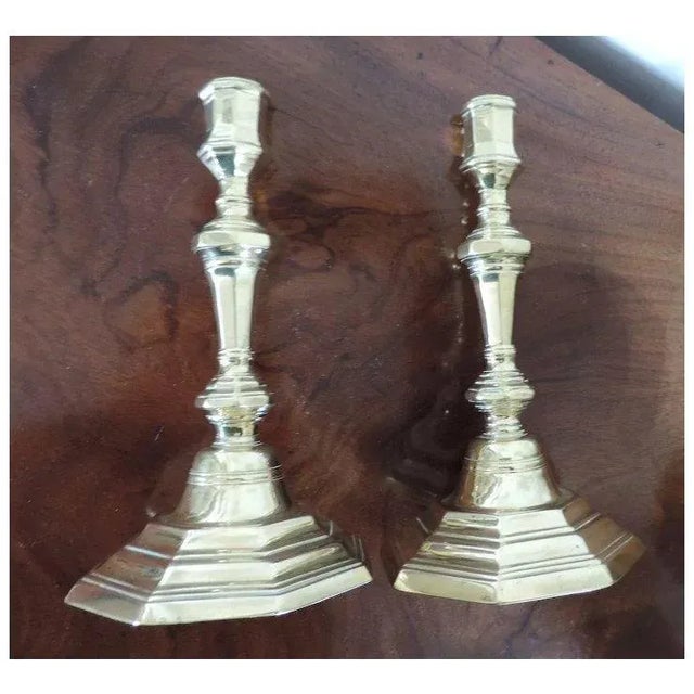 Brass Antique 18th Century French Baroque Brass Candlesticks - a Pair For Sale - Image 8 of 11