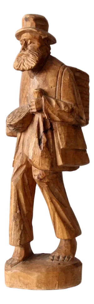 Mid-Century Folk Art Wood Carving Peddler Figure