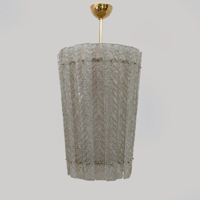 Beige Art Deco Style Brass Murano Glass Lantern Ceiling Light by Barovier & Toso, 1980 For Sale - Image 8 of 8