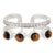 Boho Tiger’s Eye & Zircon Double Band Ring in 925 Silver, Size 8.5 For Sale