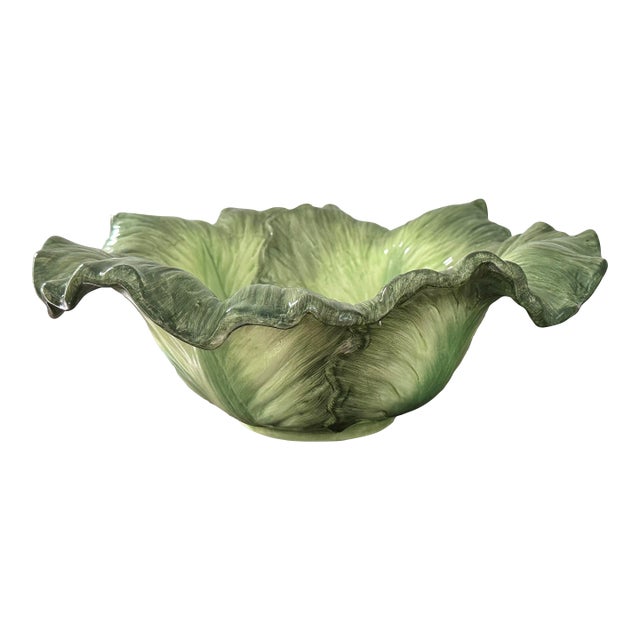 Cabbage Leaf Majolica Centerpiece Bowl For Sale