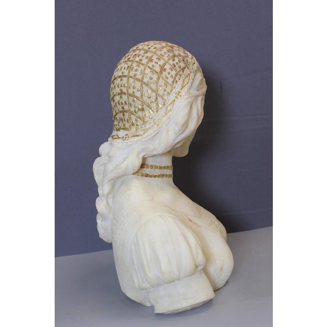 Alabaster Bust of a Young Woman with a Golden Headdress, 1900 For Sale - Image 13 of 15