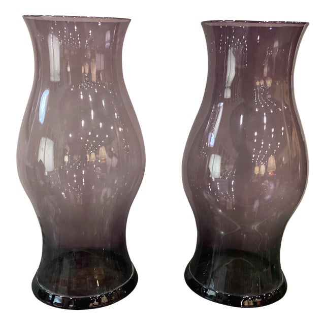 Pair of English Amethyst - Colored Glass Hurricanes For Sale