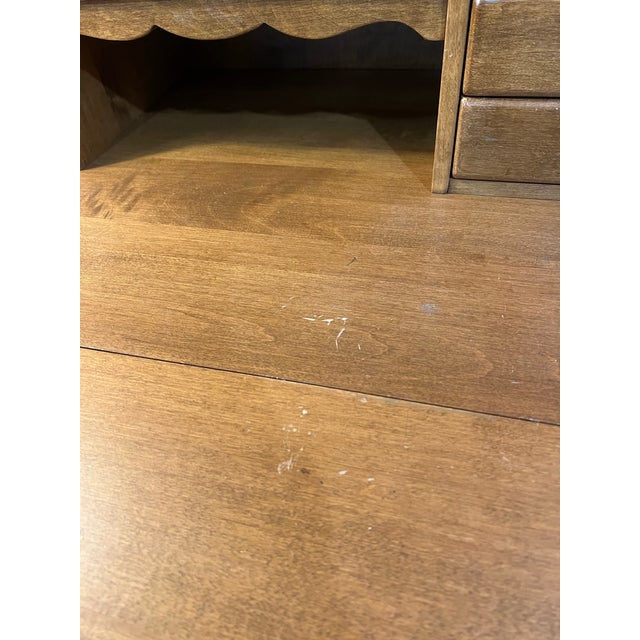 1970s Ethan Allen Solid Birch Drop Front Secretary Desk With Bookcase Hutch For Sale - Image 9 of 12