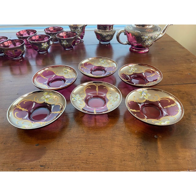 Vintage Venetian Murano Cranberry Glass HandPainted 24k Gold