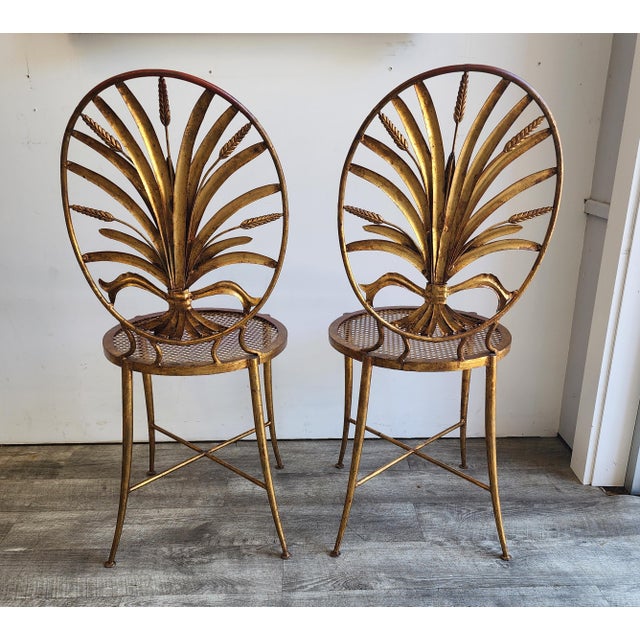 Pair of 1960s Italian Gilt Metal Wheat Sheaf Chairs by S. Salvadori For Sale In New York - Image 6 of 17