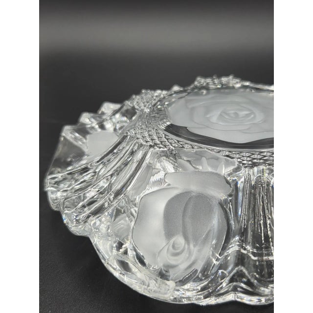Vintage Clear Glass Rose Etched Vanity Trinket Dish- Scalloped Edges For Sale - Image 12 of 18