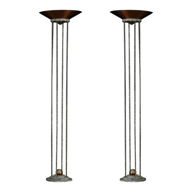 Post-Modern Copper Floor Lamps by Jim Bindman for Rainbow Lamp, 1980s, Signed - A Pair For Sale