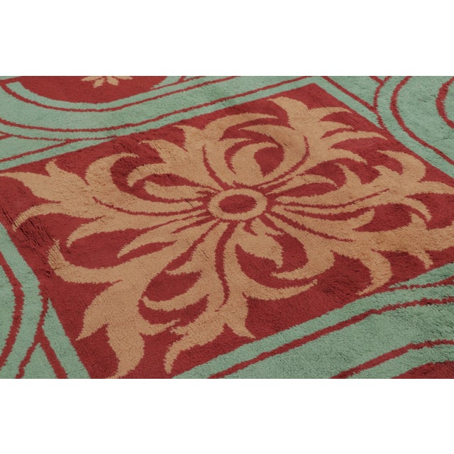 Antique French Art Deco Rug in Red and Blue Floral Medallion- Rug & Kilim For Sale - Image 4 of 9