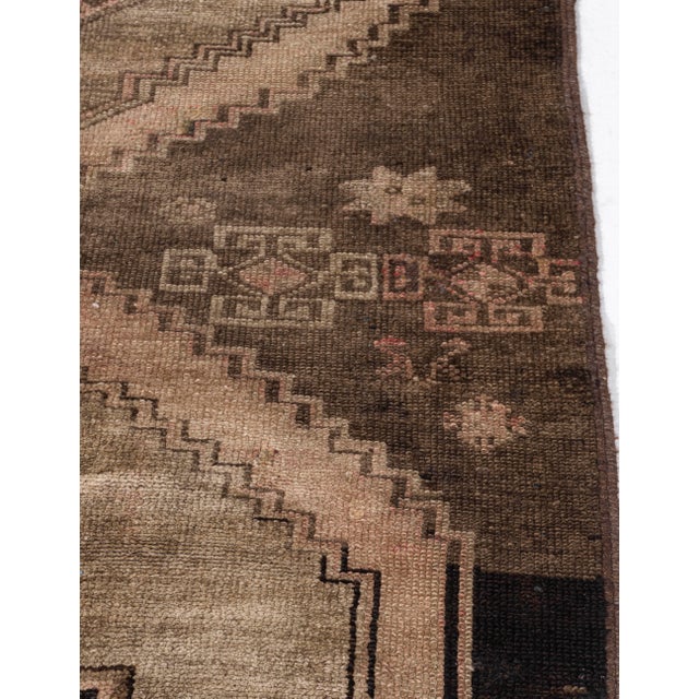 Vintage Circa 1940 Brown Turkish Oushak Hand Knotted Wool Runner 3ft 11in X 15ft 1in For Sale - Image 15 of 18