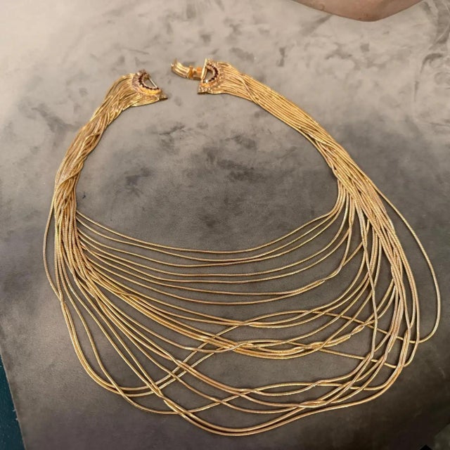 Gold 2010s High Quality Costume Jewelry Gilt Metal Italian Multi-Strand Necklace For Sale - Image 8 of 17