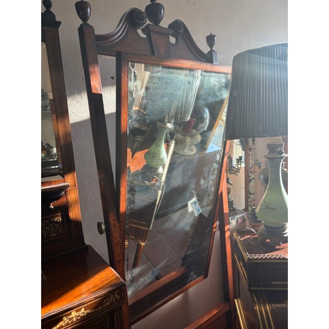 Wood Late 19th Century English Edwardian, Mahogany/Satin Wood Cheval Mirror For Sale - Image 7 of 8