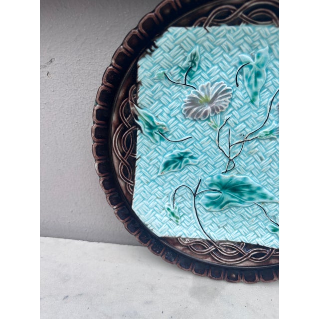 Rustic German Majolica Morning Glory Plate Circa 1900 For Sale - Image 3 of 4