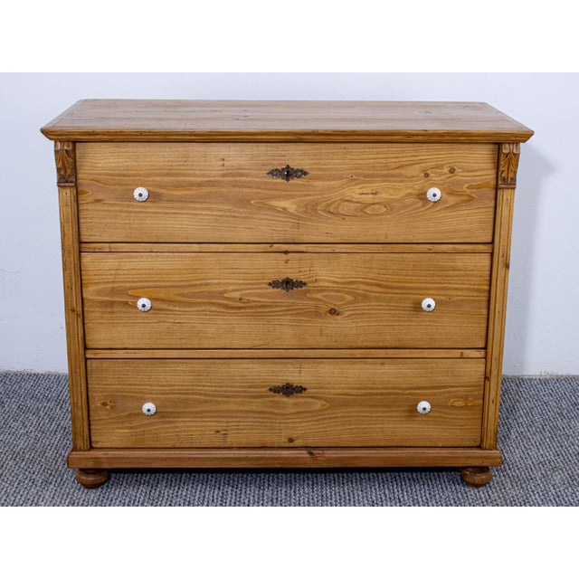 Antique Waxed Stripped Pine Chest of 3 Drawers, Late 19th Century For Sale - Image 9 of 9