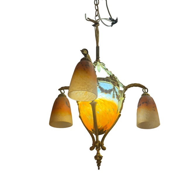 Metal Antique French Art Deco Chandelier For Sale - Image 7 of 8
