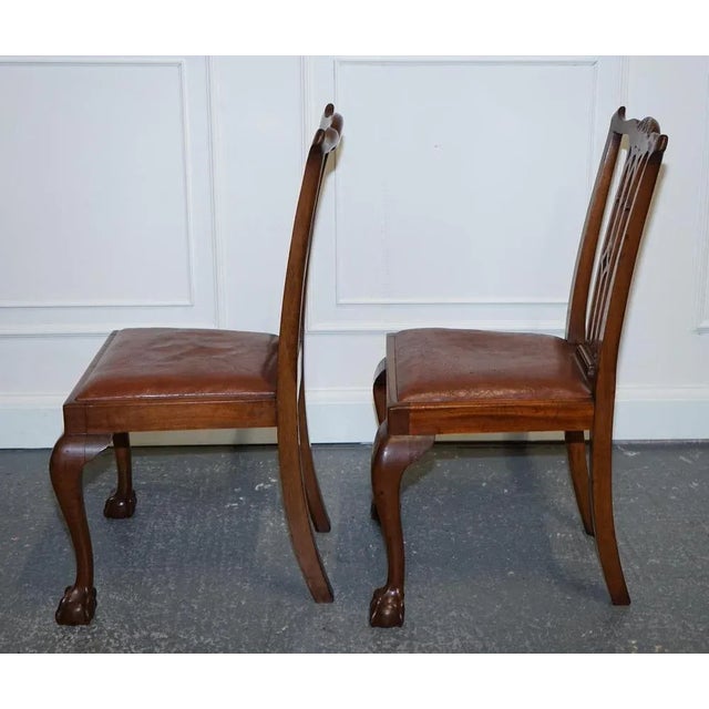 Chippendale Style Dining Chairs with Leather Seats, Set of 5 For Sale - Image 6 of 18