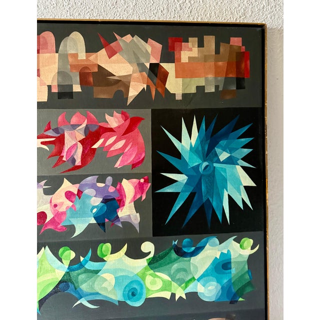 Modern Morris Lazar, Large Israeli 1950's Mod Modernist Abstract Oil Painting Cubist Morris Lazar, circa 1950's 1960's For Sale - Image 3 of 9