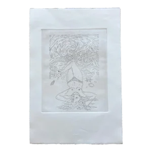 1970’s Original Surrealism Folk Art Female Nude Figure Etching