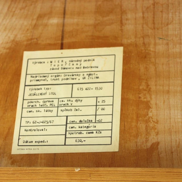 Beautiful mid-century dining table produced by Mier in Czechoslovakia during the 1960s, with the original label still...