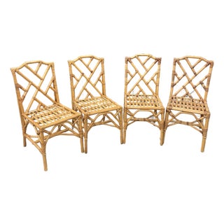 Set of 4 Vintage Rattan & Bamboo Chinoiserie Dining Chairs For Sale
