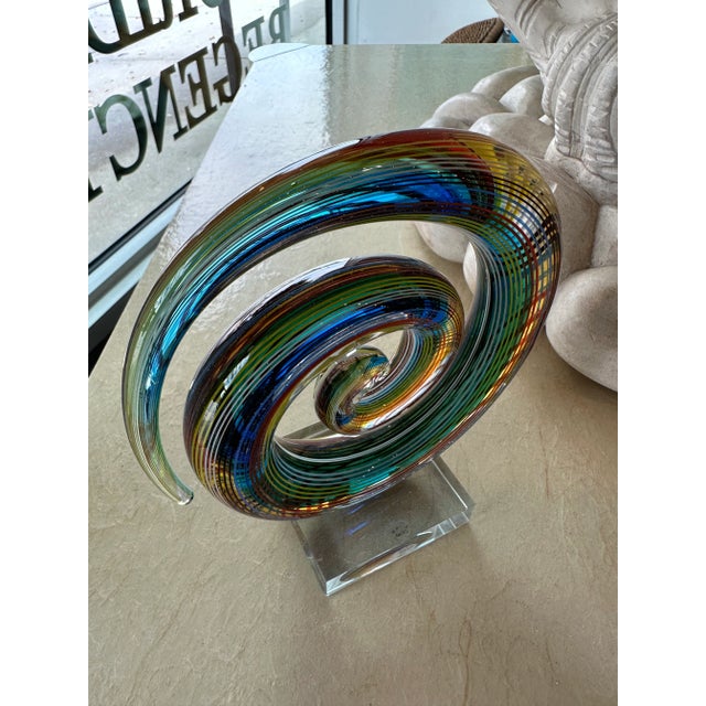 Glass Vintage Murano Glass Colorful Rainbow Swirl on Lucite Abstract Sculpture For Sale - Image 7 of 13