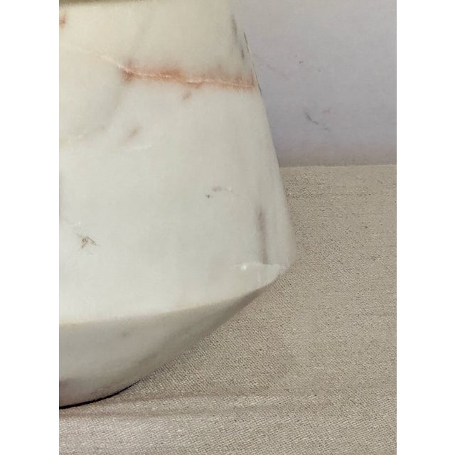 great low profile white marble table lamp. CB2 circa early 2000s. Standard US plug and comes with bulb