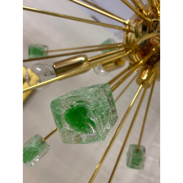 Green Cubes Murano Glass Gold Sputnik Chandelier For Sale - Image 6 of 9