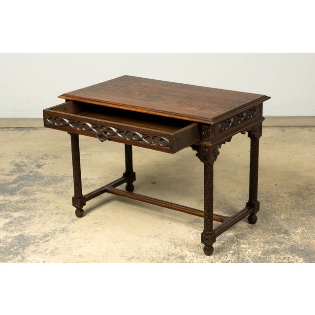 Late 19th Century French Gothic Revival Carved Oak Writing Desk For Sale In New York - Image 6 of 18