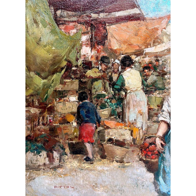 Traditional 1920s Oil on Canvas of Italian Market Scene by Giuseppe Pitto For Sale - Image 3 of 5