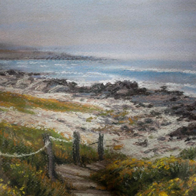 Modern Modern Seascape “Pebble Beach” Pastel on Paper by Elena Maza For Sale - Image 3 of 5