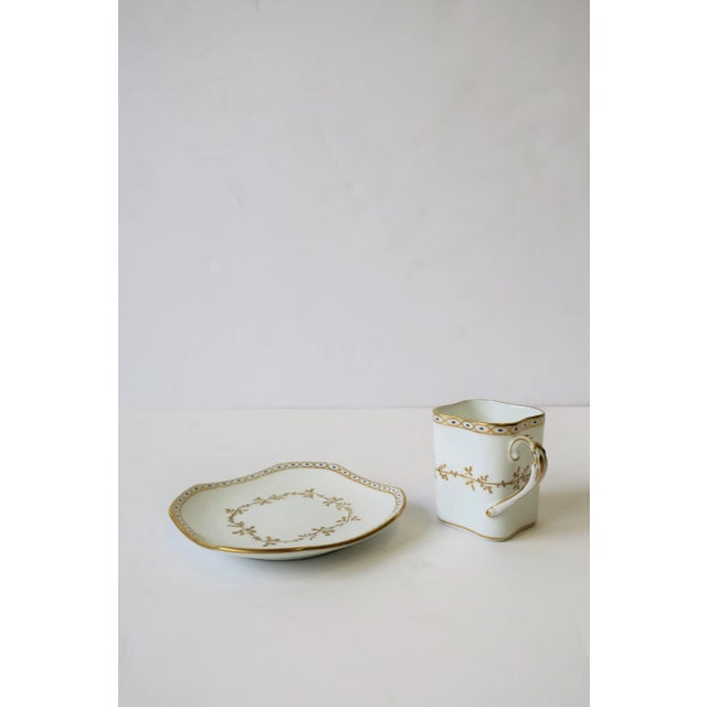 Richard Ginori Designer Italian White & Gold Espresso Coffee or Tea Cup Saucer - 2 Pieces For Sale - Image 9 of 12