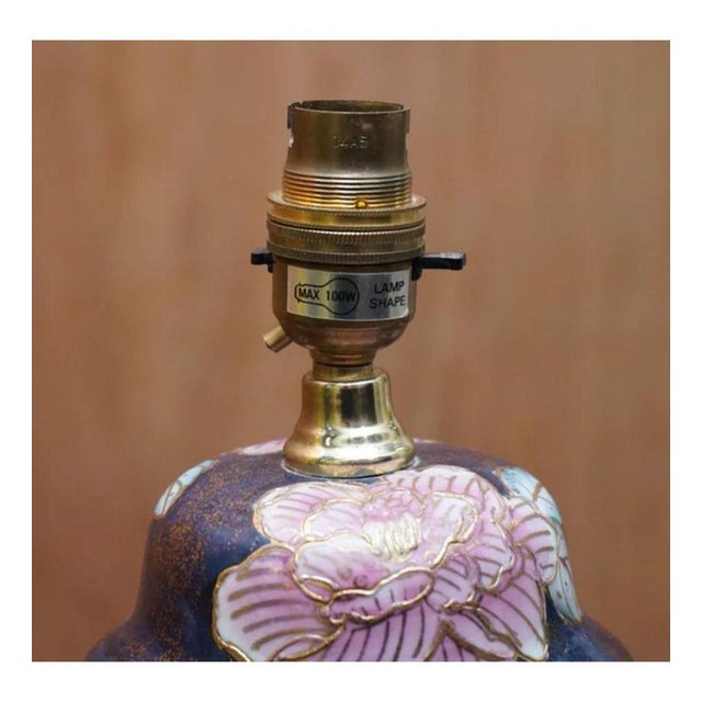 Vintage Navy Blue Floral Hand-Painted Lamps, 1960s, Set of 2 For Sale - Image 6 of 13