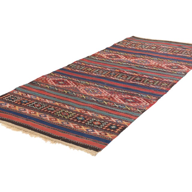 78950 Antique Caucasian Shahsavan Jajim Kilim Rug, 02'09 x 06'08. This exquisite handwoven wool Caucasian Shahsavan Jajim...