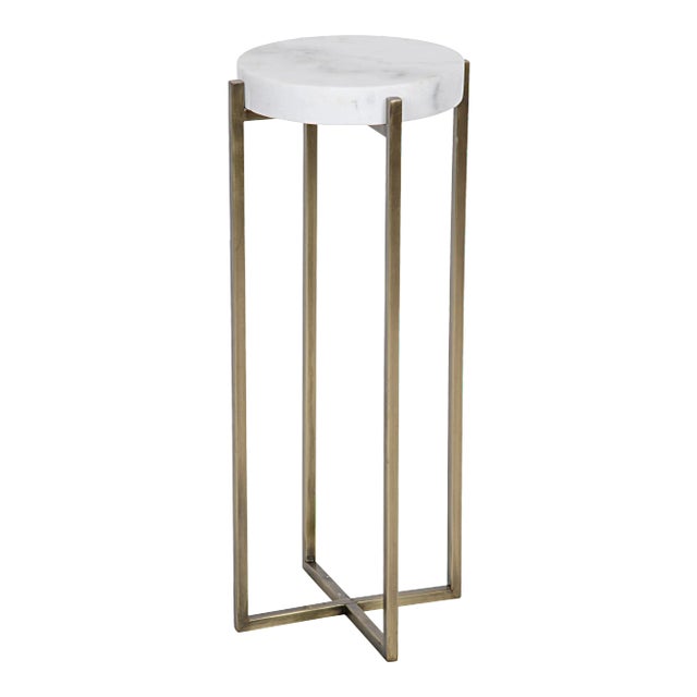 NOIR Soho Side Table in Antique Brass in Metal and Quartz For Sale