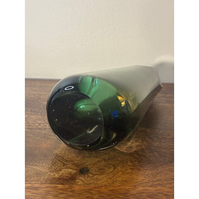 Glass Vintage Coastal Hand Blown Green Cased Art Glass Vase With Cut Rim For Sale - Image 7 of 7