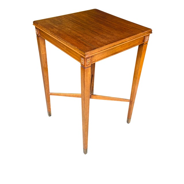 Mid 20th Century Vintage Neoclassical Mahogany Side Table | Louis XVI Revival Accent Table | Carved Rosettes & Fluted Legs | Circa 1930s–1950s For Sale - Image 5 of 13