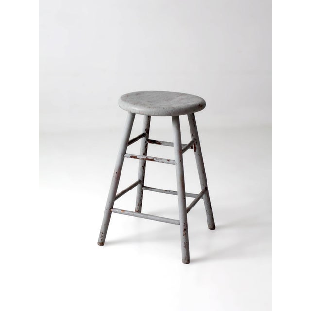 Antique Gray Painted Wood Stool For Sale - Image 9 of 13