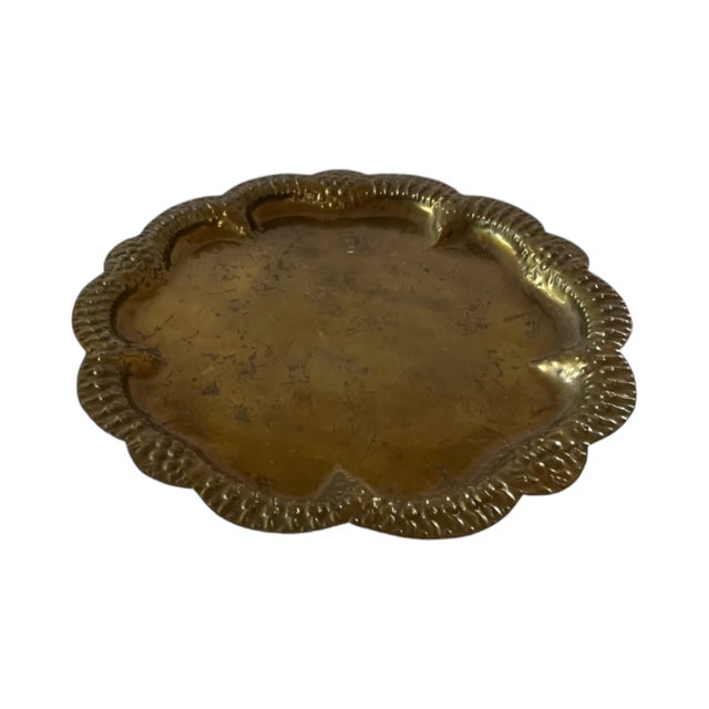 Victorian Antique Arts & Crafts German Mendelssohn Hammered Brass Tray For Sale - Image 3 of 9