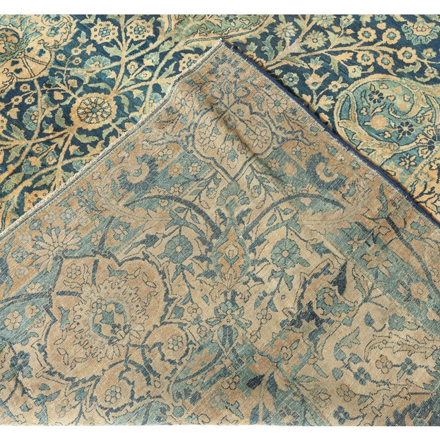 1900 - 1909 Antique Persian Kirman Botanic Navy Blue Background Rug For Sale - Image 5 of 9