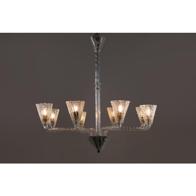 Large Art Deco Murano Glass Chandelier attributed to Ercole Barovier for Barovier & Toso, 1940s For Sale - Image 4 of 11