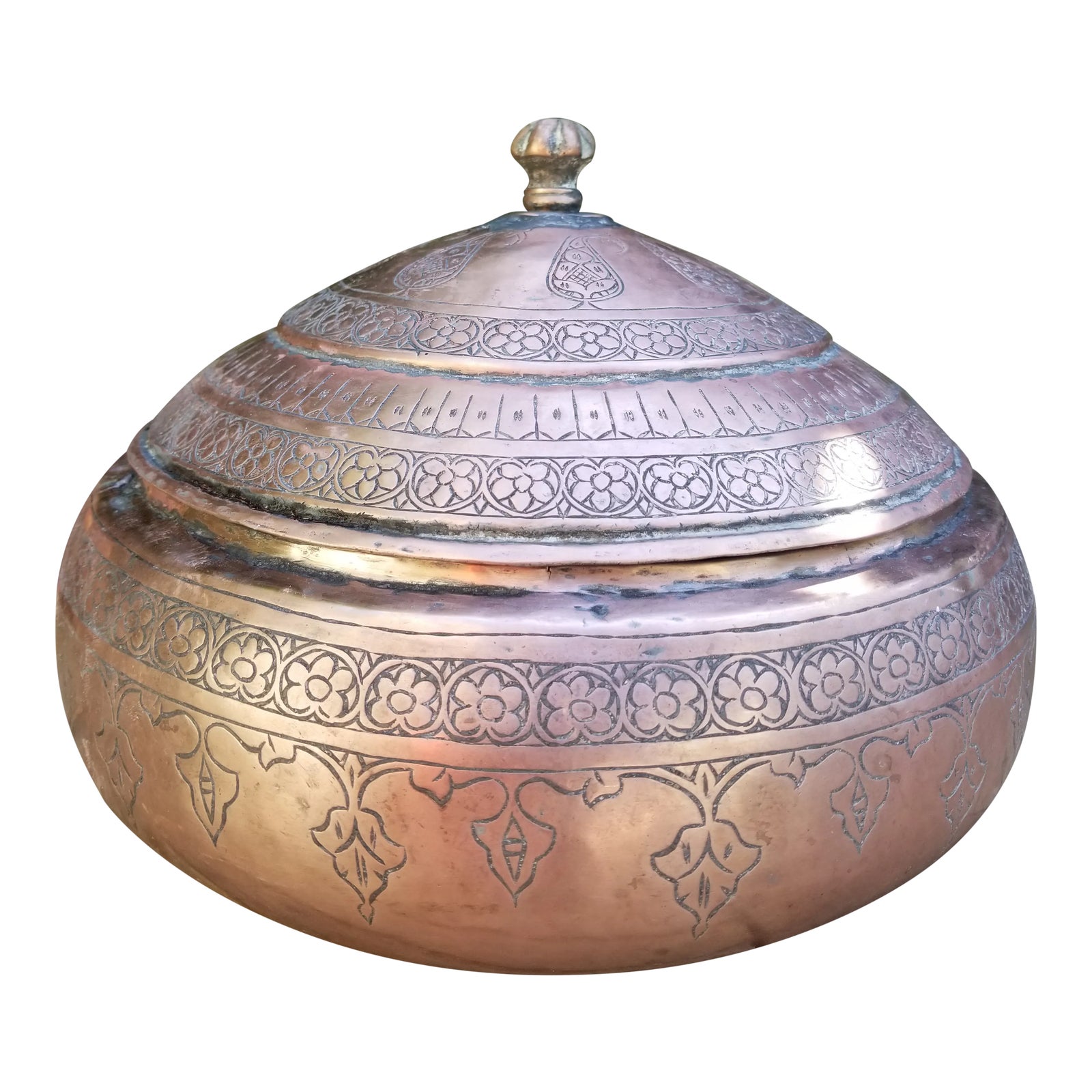 19th Century Handcrafted Copper Pakistani Rice Server Bowl | Chairish