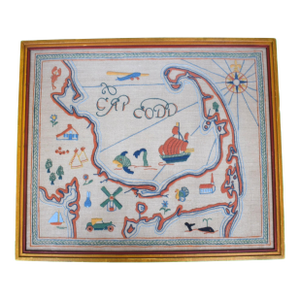Cap Codd C1930s Crewel Embroidered Map