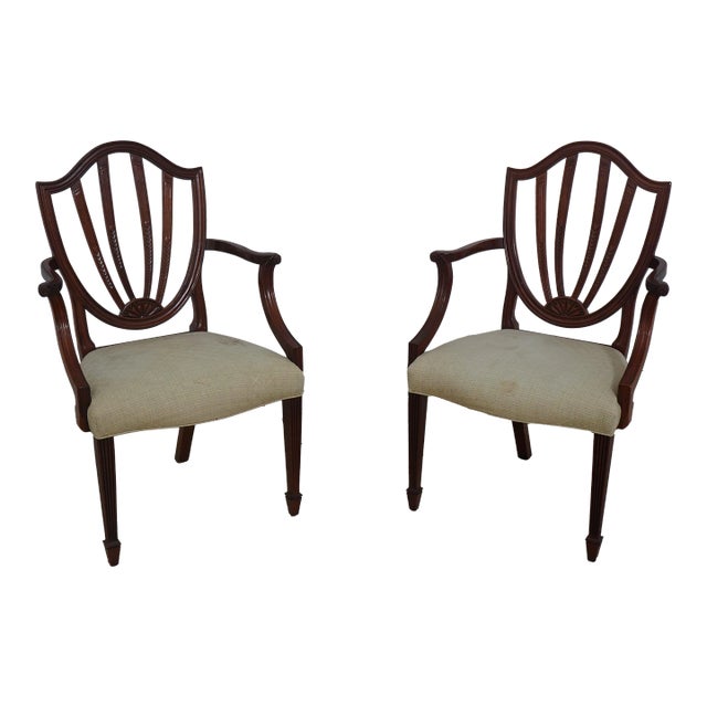 Pair Baker Shield Back Mahogany Armchairs For Sale