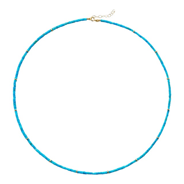 Tiny Turquoise Tube Gold Station Necklace For Sale