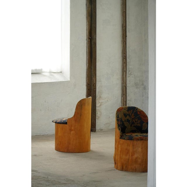 Wood Swedish Stump Chair in Pine and Floral Upholstery, 1960s For Sale - Image 7 of 18