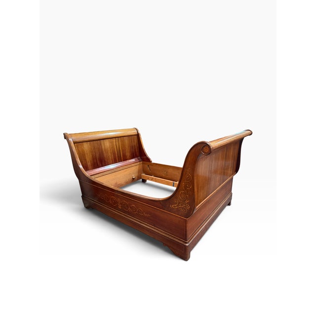 19th Century Antique Mahogany Inlaid Sleigh Bedframe for Daybed For Sale - Image 5 of 6