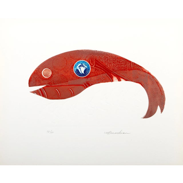 1970s Red Fish, Martin Barooshian Intaglio Aquatint Etching, Signed and Numbered in Pencil For Sale - Image 5 of 5