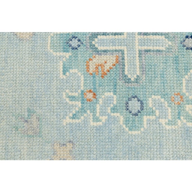 Textile Hand-Knotted Modern Oushak Wool Rug in Soft Sky Blue, Cream & Muted Teal For Sale - Image 7 of 12