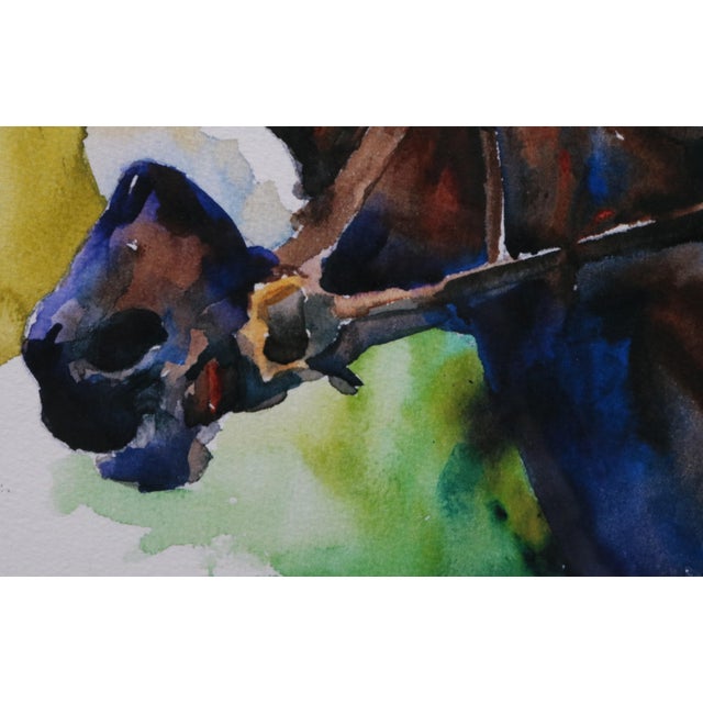 Early 21st Century Outsider Folk Art Racing Horse and Jockey Portrait Watercolor by Ron Krajewski For Sale - Image 5 of 6